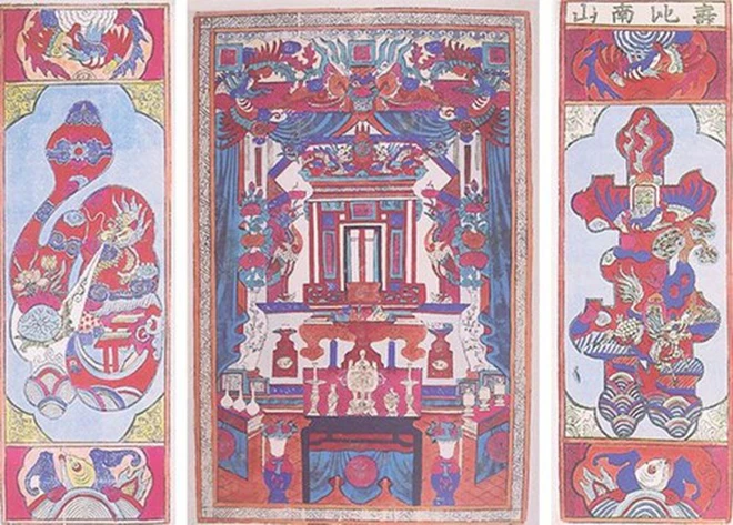Tranh dân gian Hàng Trống: Tranh Hương Chủ và câu đối Phúc-Thọ. (Nguồn:Vietnam+) Tranh dân gian Hàng Trống - Một nét văn hóa độc đáo xứ Hà Thành ảnh 1